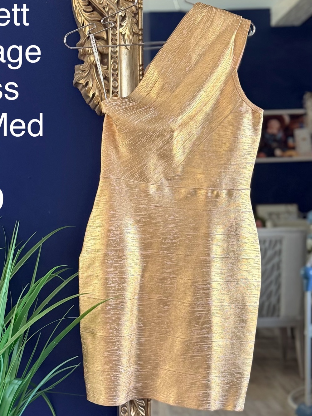 One-Shoulder Metallic Gold Cocktail Dress